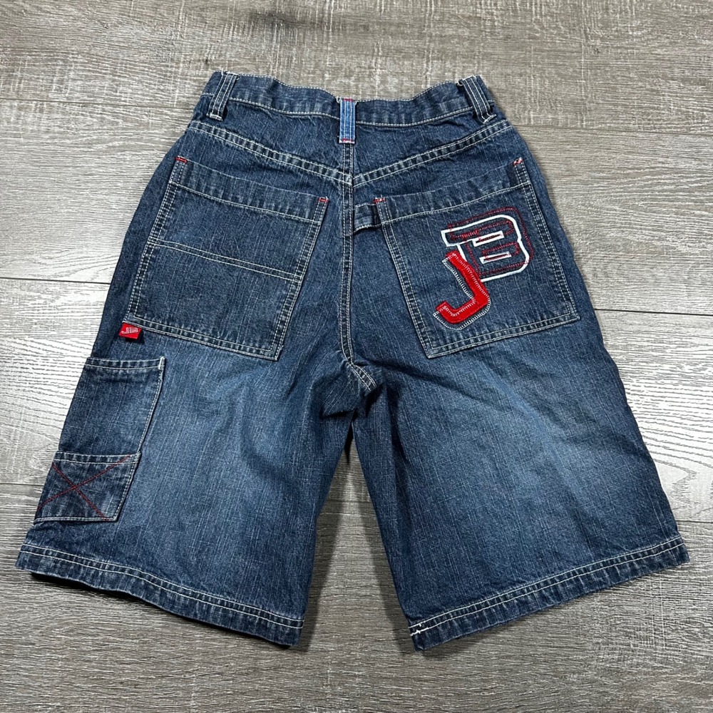 Joe Boxer Boys Denim Cargo Shorts Size 12 Blue Embroidered Pockets - Picture 2 of 7